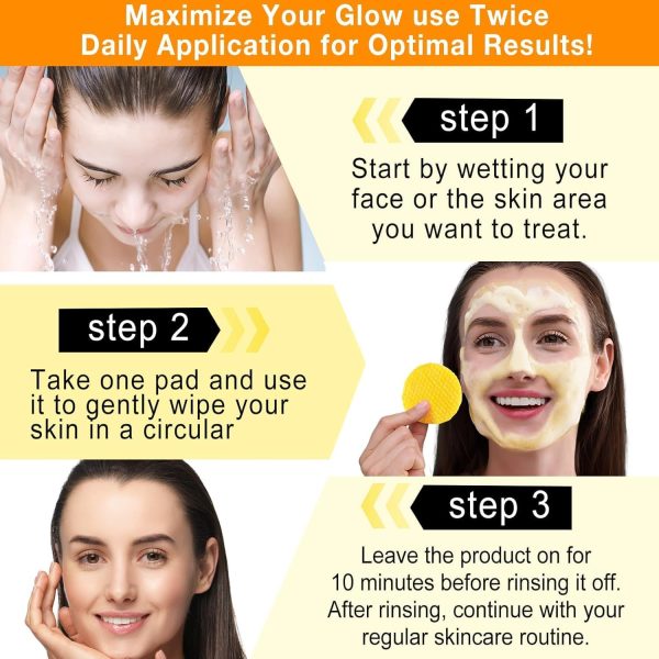 ⁦Turmeric Kojic Acid Cleansing Pads - Makeup Remover & Skincare Pads - Soft, Absorbent, Unbleached Facial Cotton, Glow Organic Skin Care - 50 Count⁩ - الصورة ⁦2⁩