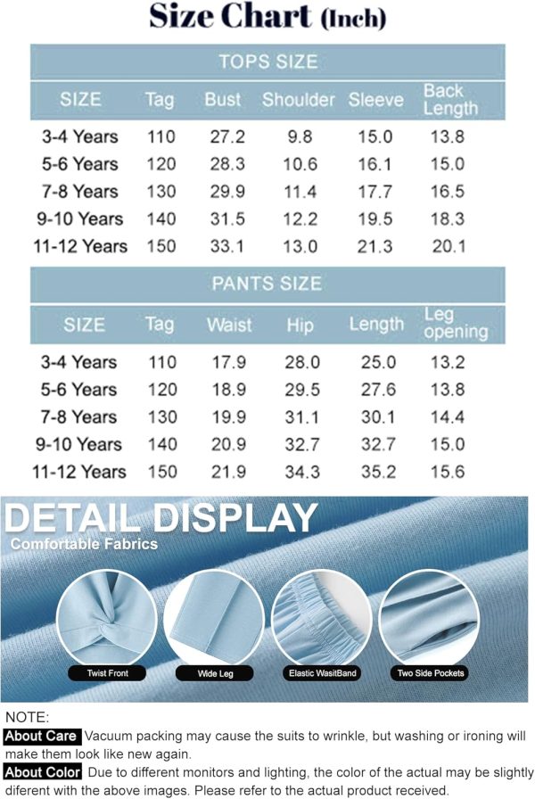 ⁦Yekaty Girls Clothes Long Sleeve Twist Front Shirts and Wide Leg Pants Sweatsuits 2 Piece Fall Outfits Jogger Set⁩ - الصورة ⁦6⁩