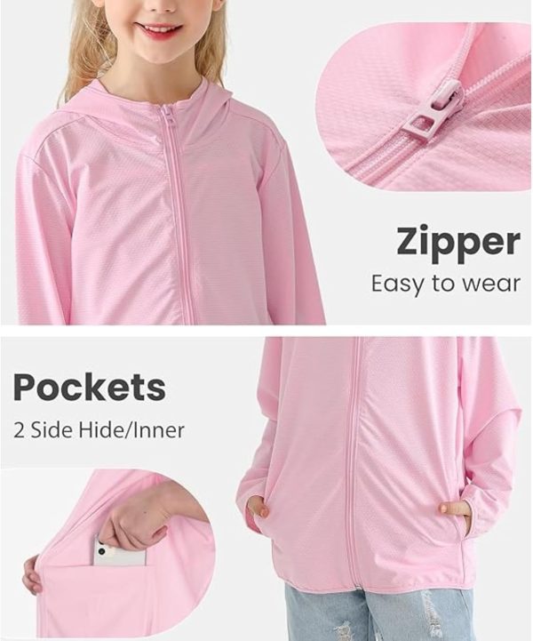 ⁦Toddler Sun UV Protection Hoodie, Kids Jacket Clothing, Lightweight Breathable Summer Jacket, Summer Cool Hoodie, Thin Hoodie, Long Sleeve UPF50+, Suitable for Girl Daily Wear 2-8 Years⁩ - الصورة ⁦2⁩