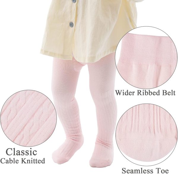⁦Toddler Girls Cotton Tights, Cable Knit Leggings, 3 Pairs, White Pink Grey, Ages 1-4 (UAE/KSA, Age, 1, 2, White Grey Pink)⁩ - الصورة ⁦5⁩