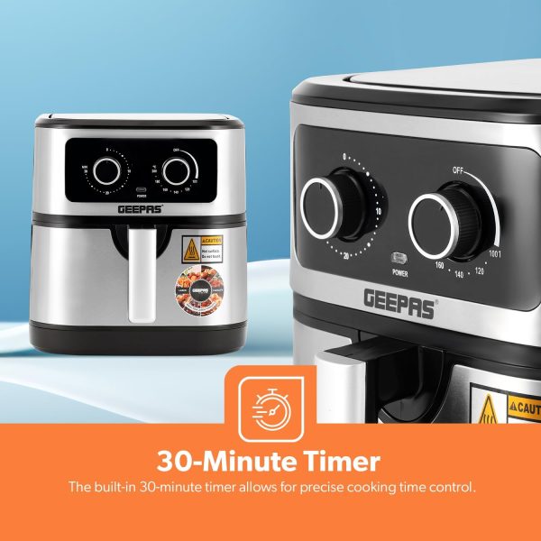 ⁦Geepas Vortex 7L Air Fryer GAF37506 - Convection Air Fryer with LED Touchscreen, 30 Minutes Timer & Non-Stick Basket - Oil Free, 2 Years Warranty, 1800W, Black⁩ - الصورة ⁦4⁩