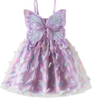 Toddler Girl Fairy Butterfly Tulle Dress with Sequins—Princess Style, Sparkly Costume for Birthday, Holiday, or Daily Wear, Suitable for Little Girls