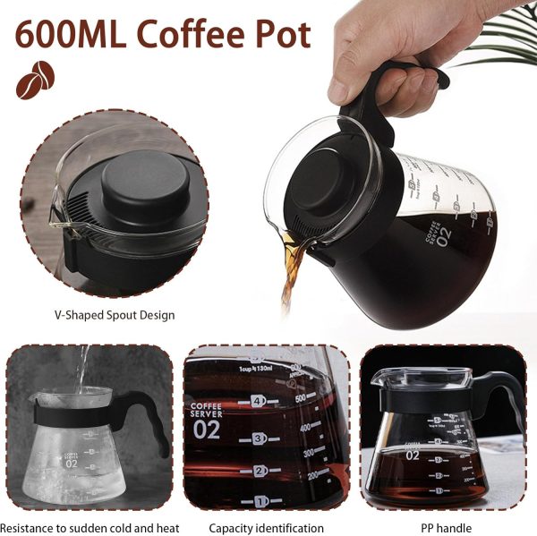 ⁦Motezen V60 Hand Drip Coffee Set,5 in 1 Drip Brew Pour Over Coffee Maker Set,Hand Drip Coffee Maker Set, Drip Filter,Coffee Filter Paper,Coffee Spoon,Specialty Manual Pour Over,for Home Office⁩ - الصورة ⁦2⁩
