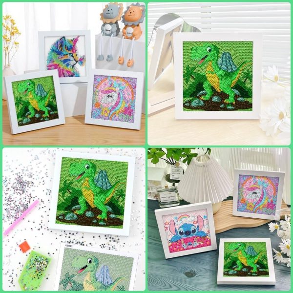 ⁦5D Diamond Art Kit for Kids, with Wooden Frame, Cartoon Diamonds Art Easy Kits, Small Anime Diamonds Painting Full Drill Diamond Art Gem Painting for Girls Boys Beginners, Home Wall Decor (Dinosaur)⁩ - الصورة ⁦2⁩