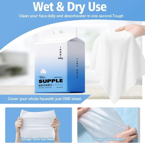 ⁦Azonee Disposable Face Towel, Thickening Ultra Soft Washcloths, 180 Count Facial Cotton Tissue, Lint-free cotton dry wipes Multi-Purpose for Skin Care, Make-up Wipes, Face Wipes and Facial Cleansing⁩ - الصورة ⁦7⁩