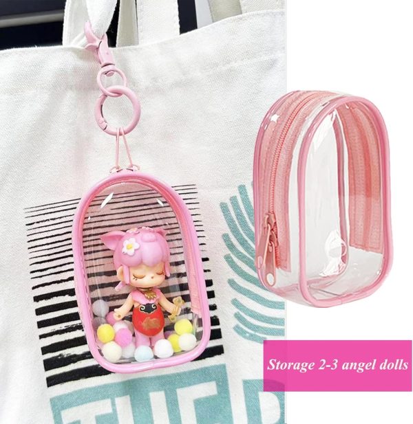 ⁦Clear Mini Figure Display Bag with Keychain - Portable Transparent Doll Carrying Pouch for Action Figures, Collectibles, Durable Travel Organizer with Key Ring Charm⁩ - الصورة ⁦2⁩