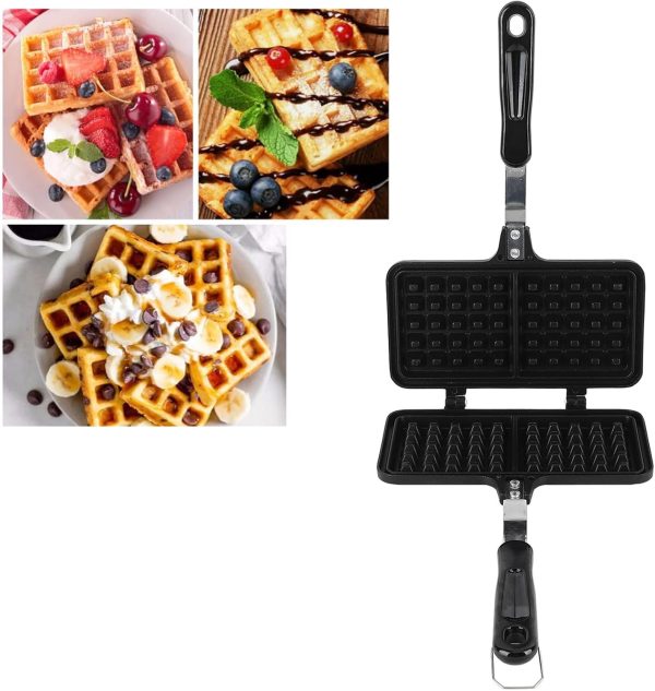 ⁦gernie Aluminum Nonstick Stovetop Waffle Pan, Double Waffle Baking Pan, Even Heating, Compact Design, 21x33x3cm / 8.3x13.0x1.2in⁩ - الصورة ⁦3⁩