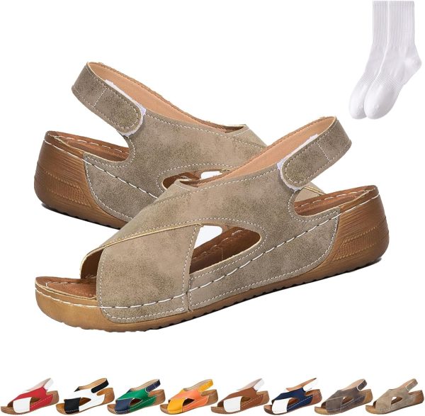 GAGFDA Women's Ultra Comfortable Slope Heel Orthopaedic Sandals, Summer Open Toe Adjustable Arch Support Platform Wedge Sandals for Women