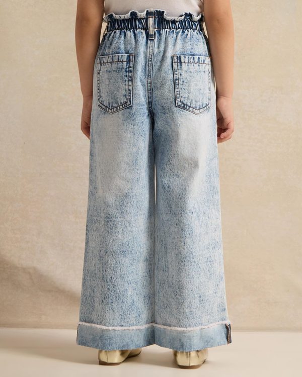 ⁦REDTAG Girls Blue Embellished Wide Leg Jeans⁩ - الصورة ⁦3⁩