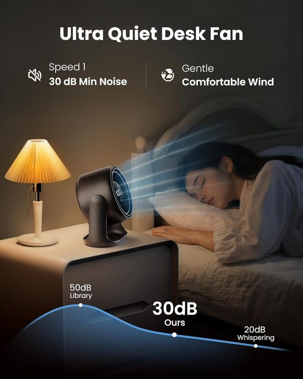 ⁦Gaiatop Desk Fan for Bedroom, Ultra Quiet Table Battery Powered Fan 7.7 Inch, Touch Control 4000mAh, Strong Airflow 5 Speeds Rechargeable Desktop for Office Bedside Dorm Home, Gift for Women Men Black⁩ - الصورة ⁦5⁩