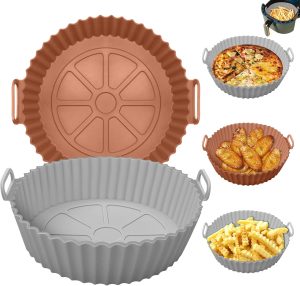 XIILSIE Air Fryer Silicone Pot, 2Pcs 8.6'' Air Fryer Silicone Liners Food Safe Non Stick Air fryer Basket Oven Accessories, Reusable Replacement of Parchment Liner Paper Fits 5.3QT or Bigger Air Fryer