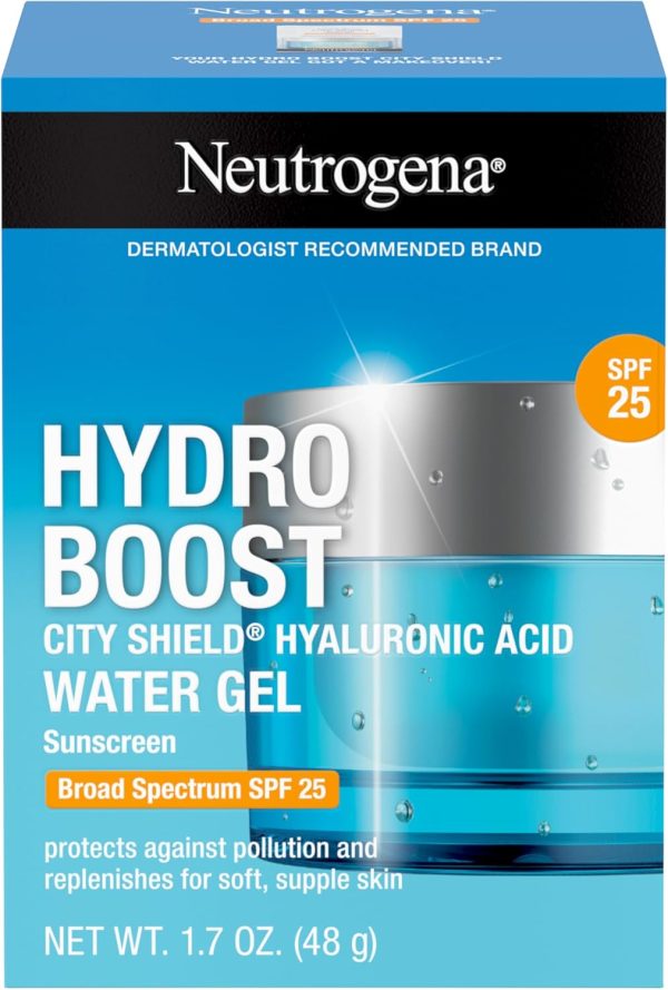 ⁦Neutrogena Hydro Boost City Shield Water Gel with Hydrating Hyaluronic Acid, Facial Moisturizer with Broad Spectrum SPF 25 Sunscreen, Oil-Free, Alcohol-Free, Non-Comedogenic, 1.7 oz⁩ - الصورة ⁦9⁩