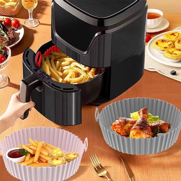 ⁦FCfit Air Fryer Silicone Liner Set - 4 Pack Reusable Pots for Easy Cleaning - Oven and Microwave Accessories (Pink, Gray, Red, Blue)⁩ - الصورة ⁦6⁩