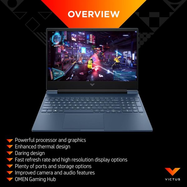 ⁦HP Victus Gaming Laptop 15-fa1099ne, 15.6" FHD, 13th Gen Intel® Core™ i5, 8GB RAM, 512GB SSD, 4GB NVIDIA® GeForce RTX™ 2050 Graphics, Windows 11 Home, En -Ar KB, Performance blue - [8H9F6EA]⁩ - الصورة ⁦2⁩