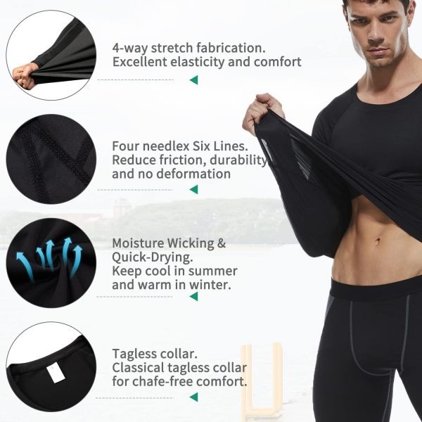 ⁦Men's Compression Shirts Long Sleeve Athletic Workout Tops Gym Undershirts Active Sports Baselayers⁩ - الصورة ⁦2⁩