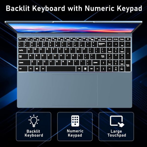 ⁦NAIKLULU Gaming Laptop,MX350 Graphics Laptop,16 Inch Laptop Computer,N95 4C/4T Processor(up to 3.4Ghz),16GB RAM 1TB SSD,16”FHD 1920 * 1200 Display,WiFi 5,BT4.0,Backlit Keyboard⁩ - الصورة ⁦6⁩