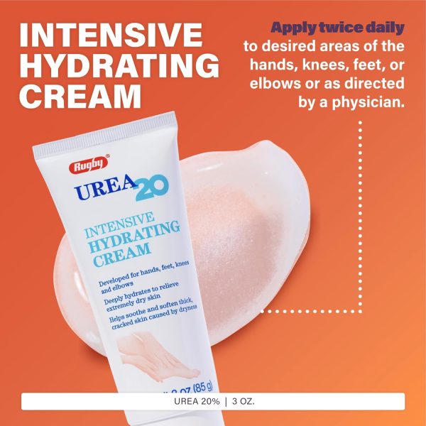 ⁦RUGBY LABORATORIES Urea 20% Intensive Hydrating Cream - Urea Cream for Feet, Hands, Knees, and Elbows - 20% Urea Intensive Strength Cream - 3 Oz⁩ - الصورة ⁦3⁩