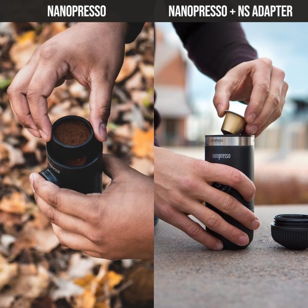 ⁦WACACO Nanopresso Portable Espresso Machine with NS Adapter, Compatible with NS Capsules and Ground Coffee, Manual Travel Coffee Machine Set, Perfect for Camping⁩ - الصورة ⁦2⁩