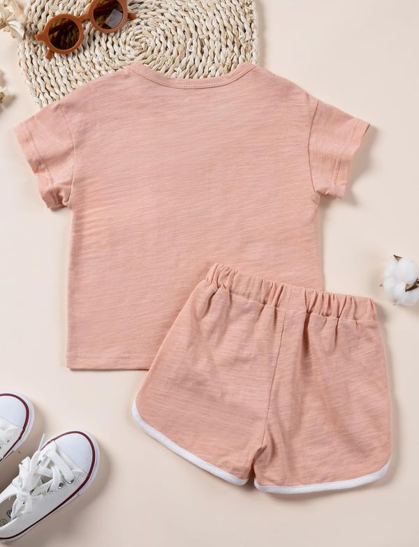 ⁦SEAUR Baby Boys Girls Shorts Tops Set Cotton Toddler Short Sleeve T-Shirt Solid Color Summer Outfit Clothes⁩ - الصورة ⁦4⁩