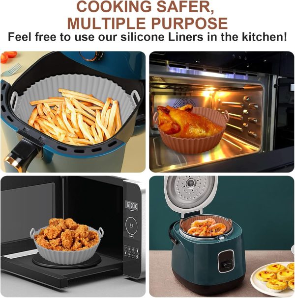 ⁦XIILSIE Air Fryer Silicone Pot, 2Pcs 8.6'' Air Fryer Silicone Liners Food Safe Non Stick Air fryer Basket Oven Accessories, Reusable Replacement of Parchment Liner Paper Fits 5.3QT or Bigger Air Fryer⁩ - الصورة ⁦3⁩