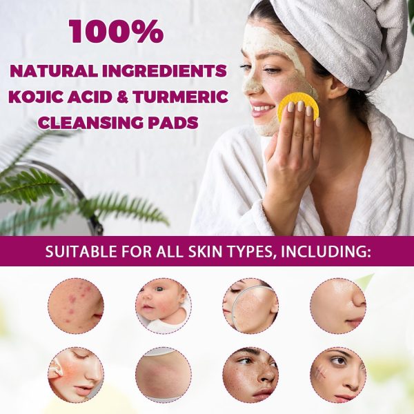⁦NALACAL 80Pcs Kojic Acid and Turmeric Cleansing Pads- Kojic Acid Pads, Turmeric Kojic Acid Cleansing Pads, Turmeric Exfoliating Face Scrub Pads for Face and Body, Helps Balance Skin Oil And Water⁩ - الصورة ⁦4⁩