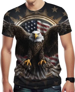 Liohans Vintage American Flag Animal Shirt T-Shirts Gorgeous Eagle Mountains Men Tee Top