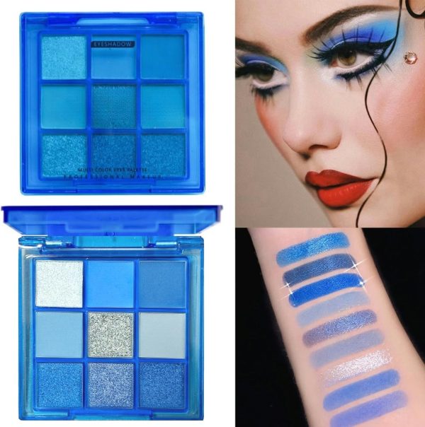 ⁦9 Colors Blue Eyeshadow Palette, Glitter Shimmer Matte Neutral Shades, High Pigmented Waterproof Grey Light Blue Eyeshadow, Shimmer Bright, Daily Party Sparkling Eyeshadow Palett⁩ - الصورة ⁦4⁩
