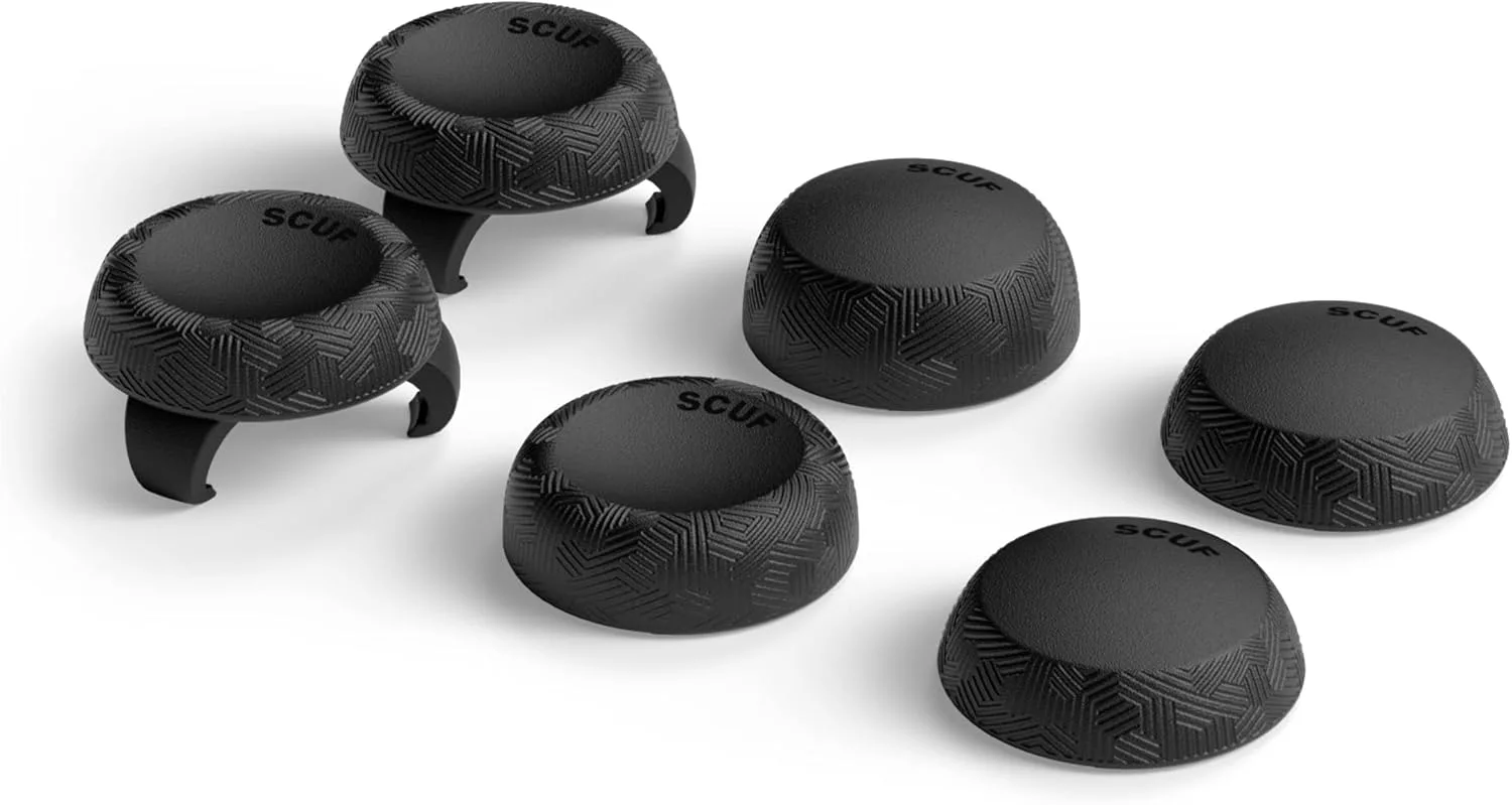 SCUF Thumbstick Grips - 6 Pack with 2 Bases - Tactic - Joystick Thumb Grips For Xbox One and Xbox Series X & S, PS4, PS5, Nintendo Switch Pro Controller - Black