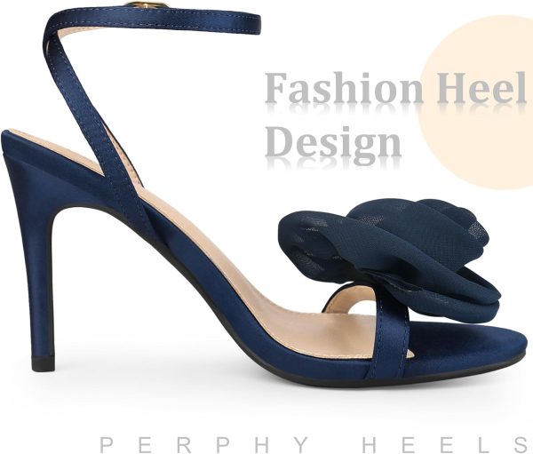⁦Perphy Flower Heels Satin Stiletto High Heel Sandals for Women⁩ - الصورة ⁦4⁩