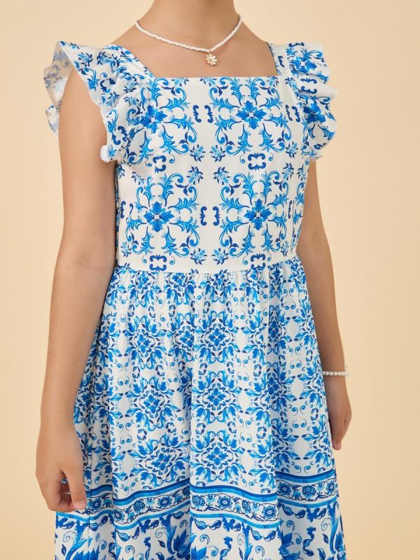 ⁦Styli Girls All Over Print Ruffled Sleeves Dress⁩ - الصورة ⁦5⁩