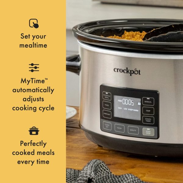 ⁦Crock-Pot 7-Quart Slow Cooker, Portable Programmable with Timer, Locking Lid, Stainless Steel; an Essential Kitchen Appliance, Perfect for Families and Gatherings⁩ - الصورة ⁦5⁩