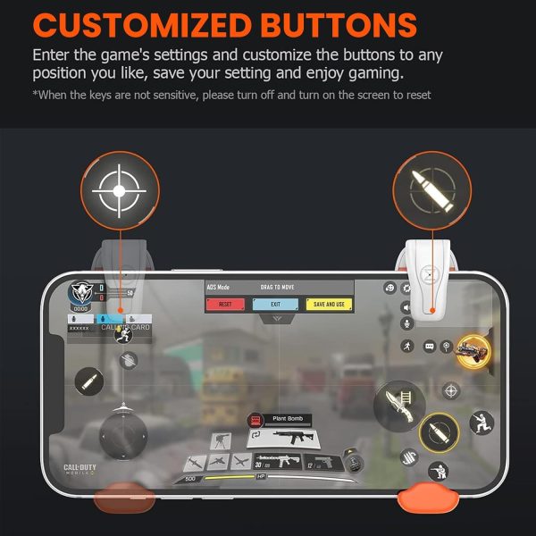⁦Mobile Gaming Triggers,1 Piece Mobile Game Controllers Plug and Play,Call of Duty Mobile for iOS and Android Phone 4.7-6.5 inches Game Trigger for PUBG/Fortnite/COD(White)⁩ - الصورة ⁦7⁩