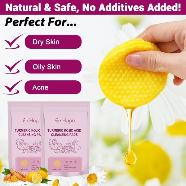 ⁦NALACAL 80Pcs Kojic Acid and Turmeric Cleansing Pads- Kojic Acid Pads, Turmeric Kojic Acid Cleansing Pads, Turmeric Exfoliating Face Scrub Pads for Face and Body, Helps Balance Skin Oil And Water⁩ - الصورة ⁦5⁩