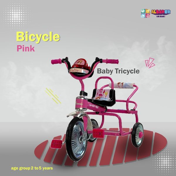 ⁦ALBADER Toddler Bike With Double Seat, Tricycle for Children, Balance Bike With Music & Lights Effects, Cycle for Boys, Kids Tricycles Suitable For KIds 3-8 Years Old (Not Assembled, Pink)⁩ - الصورة ⁦5⁩