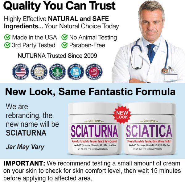 ⁦Sciatica Nerve Cream - Maximum Strength Comfort Cream for Feet, Hands, Legs, Toes, Back - Natural Ultra Strength Arnica, MSM, Menthol, Soothing Comfort, Large 4 Oz⁩ - الصورة ⁦7⁩
