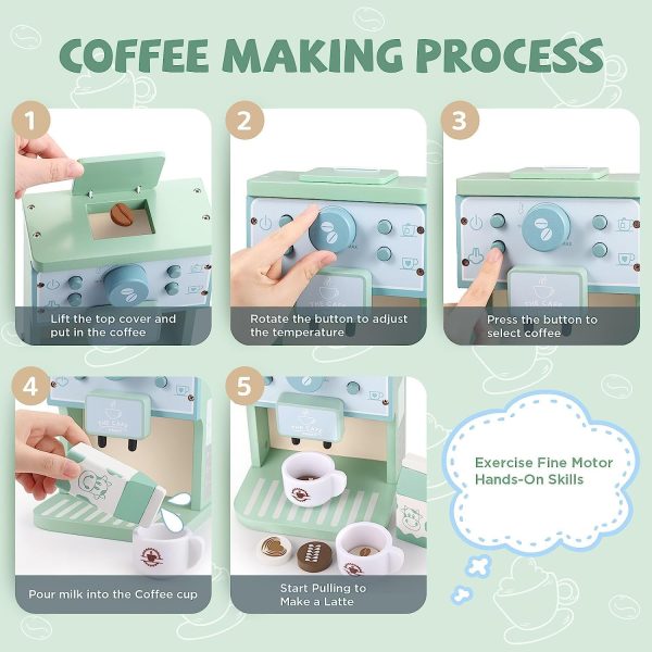 ⁦Soofam Wooden Coffee Maker Set Toy for Kids, Play Kitchen Accessories, Encourages Imaginative Play, Upgraded Toy Coffee Set for Kids-Fun and Colorful for Girls and Boys⁩ - الصورة ⁦2⁩