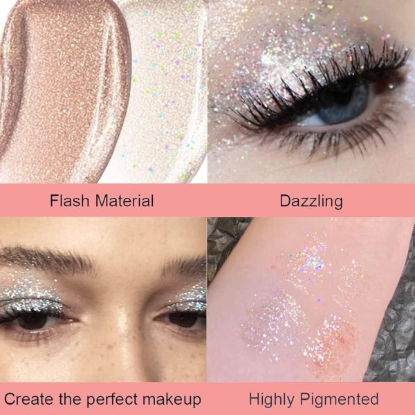 ⁦Excefore Liquid Glitter Eyeshadow, 2PCS Bling Eye Shadow Sparkle Shimmer Eyeliner Sticks Long Lasting, Quick-Drying, Easy to Apply, Loose Glitter Glue for Eye Crystals Makeup⁩ - الصورة ⁦5⁩