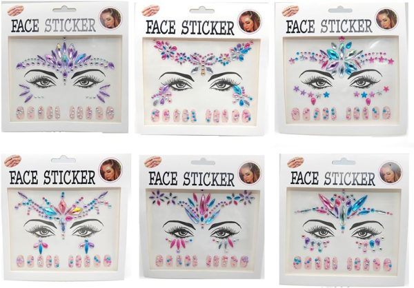 ECVV 6Pcs Face & Nail Stickers for EDM Festivals - Sparkling, Reusable, and Easy to Apply