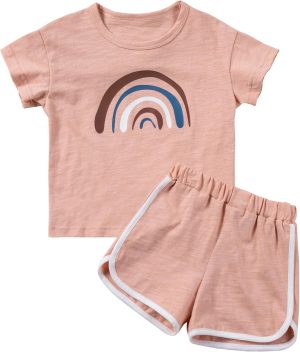 SEAUR Baby Boys Girls Shorts Tops Set Cotton Toddler Short Sleeve T-Shirt Solid Color Summer Outfit Clothes