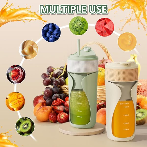⁦LeQQ Portable Blender Cup- 450ml Multi-Function Blender with Ice-Crushing,Strong Cutting Power with 6 Blades, USB Rechargeable,Fruit Veggie Juicer Cup for Home, Sport, Office, Camping (Green)⁩ - الصورة ⁦5⁩