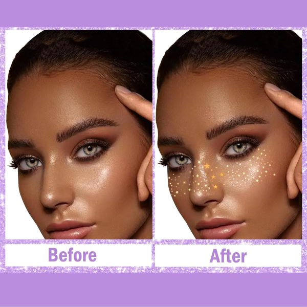 ⁦Glitter Freckles Face Stickers, Glitter Freckles, Gold Faces Makeup Patches, Sparkle Makeup Patches, Waterproof Face Glitters Speckles Stickers for Women, Metallic Gold Silver Temporary Stickerss 5Pcs⁩ - الصورة ⁦3⁩