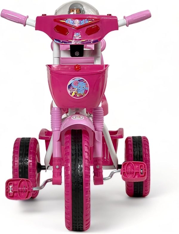 ⁦ALBADER Kids Tricycles, Toddler Trike With Double Basket, Indoor and Outdoor Children's Tricycles, 3 Wheel Baby Bicycle, With Music & Lights Effects, For Kids 2-7 Years (Not Assembled, Pink)⁩ - الصورة ⁦8⁩