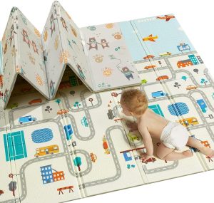 HI-FINE Foldable Baby Play Mat,Foam Baby Mat for Floor with Storage Bag Waterproof Crawling Mat for Toddlers and Infants,Non Slip Playmat for Babies (200 * 180 * 1.5CM) (Car/Deer)