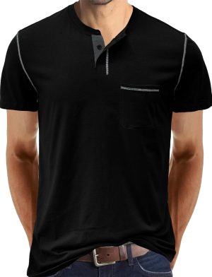 SEAUR Mens Short Sleeve Henley T-Shirts Casual Fashion Slim Fit Tops Round Neck Summer Basic Shirts Classic Button Up Tee