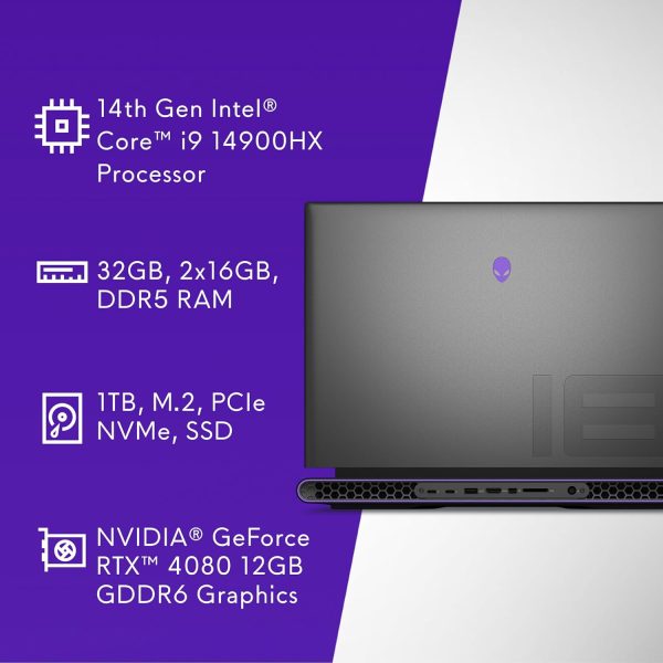⁦Alienware M18 R2 Gaming Laptop - 18 QHD+ 165Hz 3ms Display, Intel Core i9-14900HX, 32GB DDR5 RAM, 1TB SSD, NVIDIA GeForce RTX 4080 12GB GDDR6, Windows 11 Home, Onsite Service -⁩ - الصورة ⁦10⁩