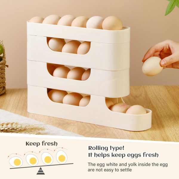 ⁦Egg Holder for Fridge Egg Dispenser, 3 Tiers Auto Rolling Fridge Egg Organizer, Space Saving Egg Dispenser Holder, Stackable Eggs Fridge Egg Rack, Large Capacity Egg Dispenser for Refrigerator, White⁩ - الصورة ⁦7⁩