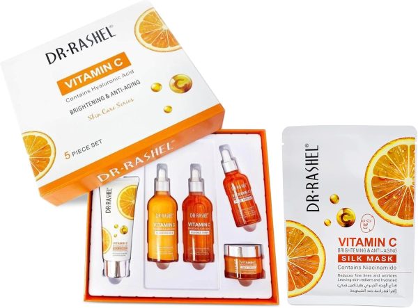 ⁦Dr Rashel Vitamin C Skin Care Series , Contains Hyaluronic Acid, Anti Aging and Collagen Essence ( Pack Of 5 Piece Set ) + 1 Pcs of Vitamin C Silk Mask⁩ - الصورة ⁦2⁩