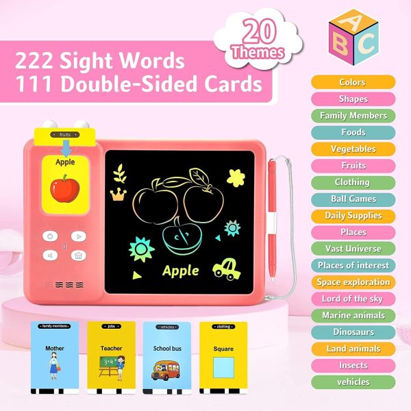 ⁦DMG TECH Audible Learning Toy, 224 PCS Talking Flashcards, Audible Flash Cards with Sound Effects, LCD Writing Tablet Educational Learning, Words Toys,Toddlers Birthday Gift for 2-7 Years Kids PINK⁩ - الصورة ⁦4⁩