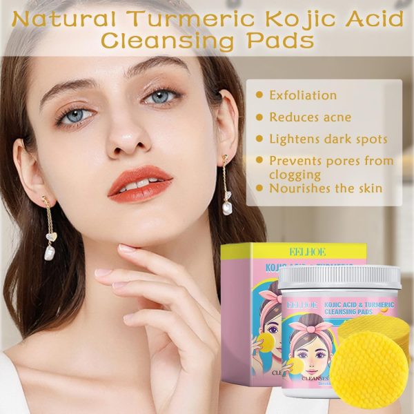 ⁦Azonee Kojic Acid and Turmeric Pads, 40PCS Turmeric Cleansing Pads, Deep Clean Pores Pads, Infused Cotton Exfoliating Pads, Turmeric Kojic Pads for Face, Helps Balance Skin Oil for All Skin Types⁩ - الصورة ⁦5⁩