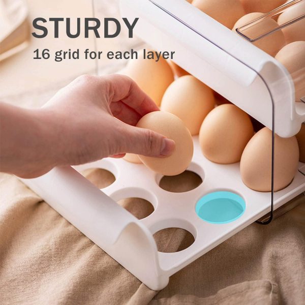 ⁦Arabest Large Capacity Egg Holder for Refrigerator,Egg Storage Container Organizer Bin,Stackable Clear Plastic Storage Container,Egg Fresh Storage Box with Handles,Household Egg Holder (White)⁩ - الصورة ⁦3⁩